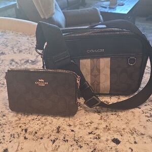 Coach Signature Canvas Crossbody Bag with Wristlet - Brown/Tan